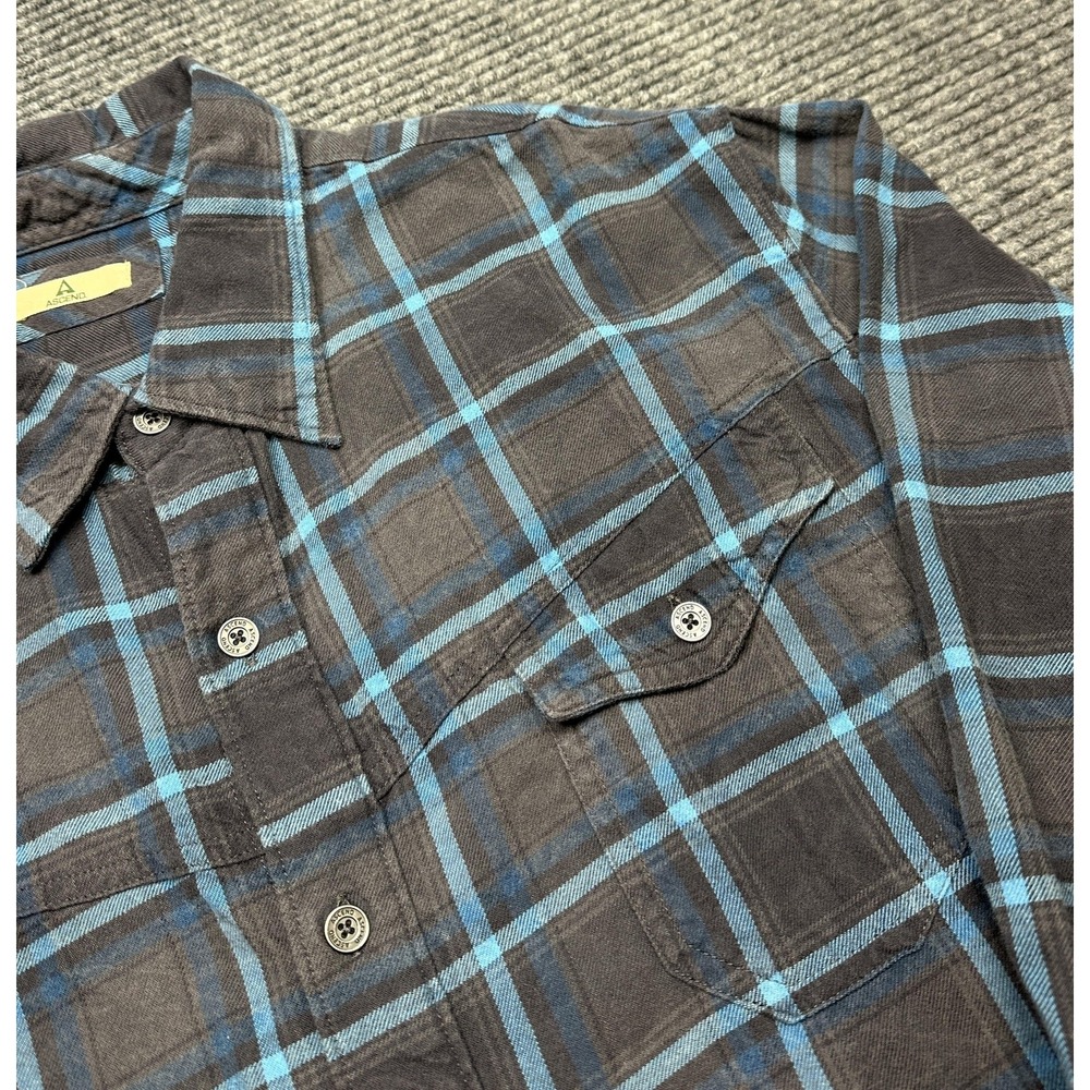 Ascend Shirt Mens Large Gray Blue Plaid Flannel Long‎ Sleeve Button Front Casual